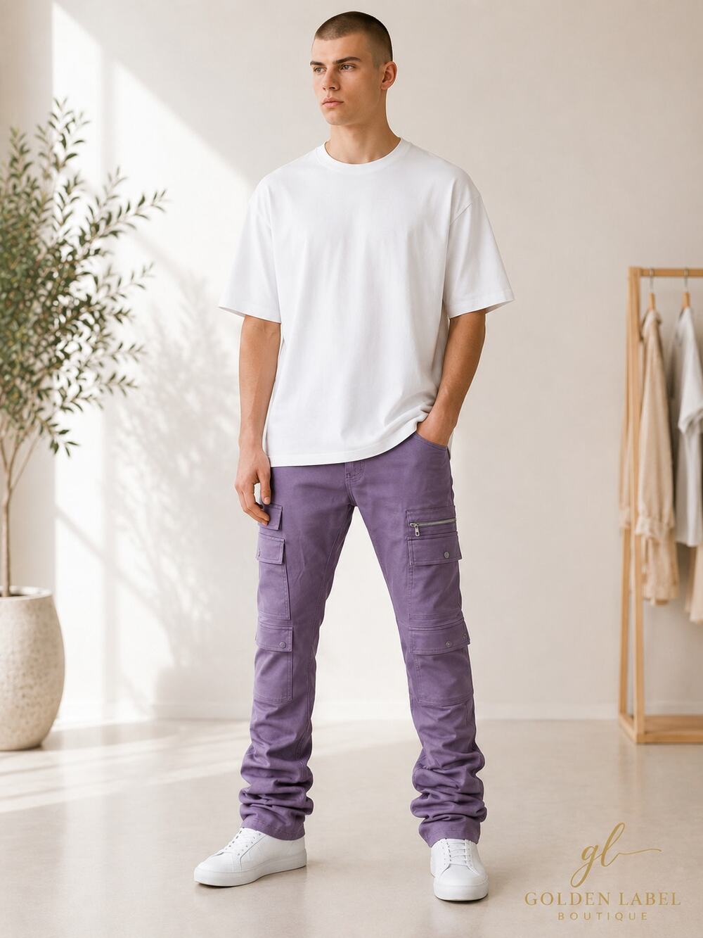 Genuine Authentic Men’s Cargo Stacked Pants L 34-36 Purple NWT